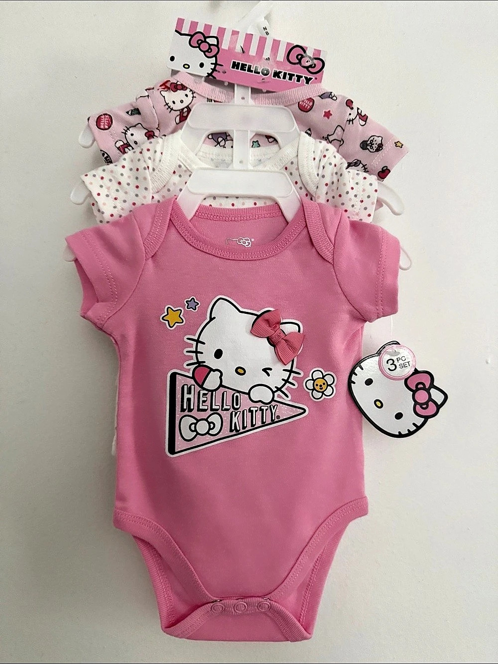 Hello Kitty 3-Pack Bodysuit Set Pink & White Brand New Size Newborn